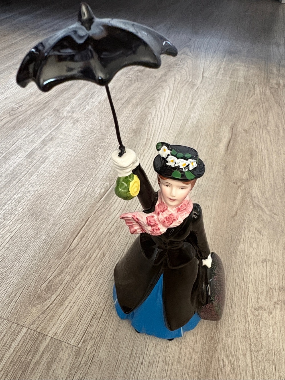 Disney Black and Blue Mary Poppins Figurine with Pink Scarf